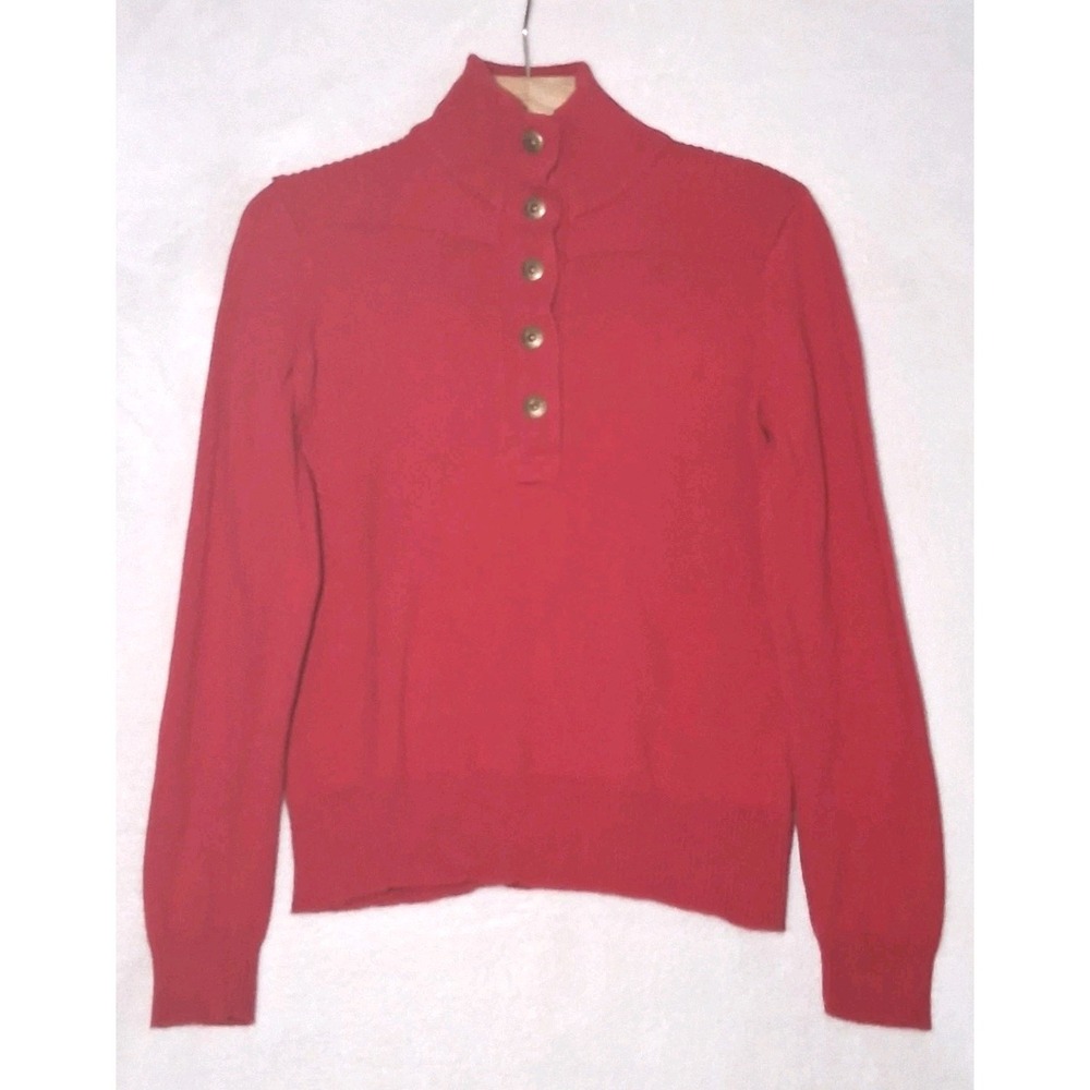 Lauren Ralph Lauren Ribbed Knit Mock-Neck Pullover Large Sweater Red Snap Button